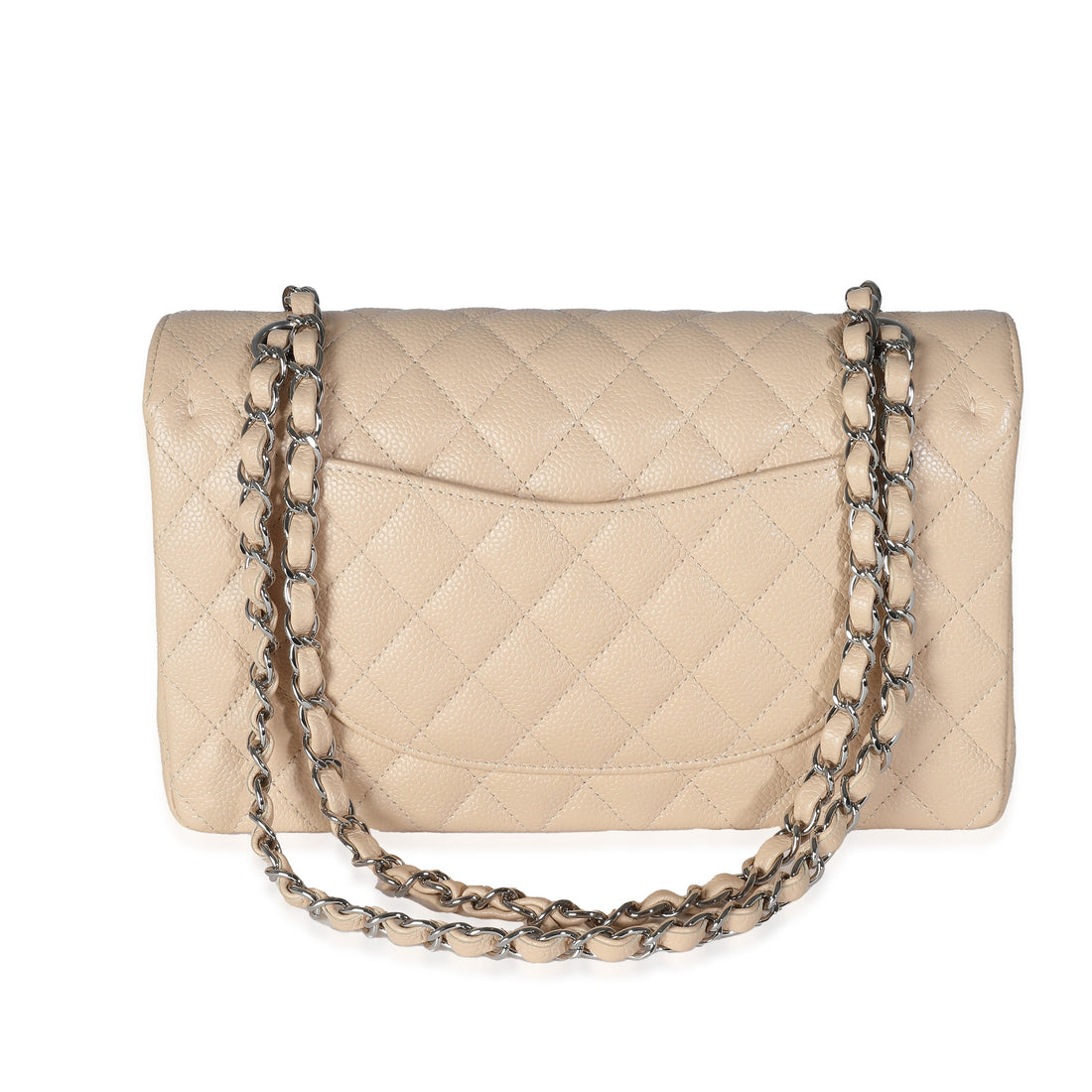 CHANEL Beige Quilted Caviar Medium Classic Double Flap Bag