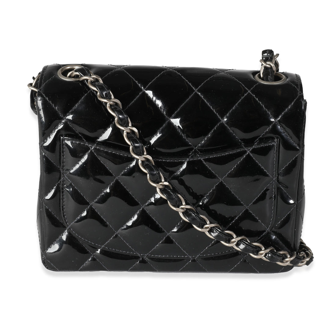 CHANEL Vintage Black Quilted Patent Mini Square Flap Bag
