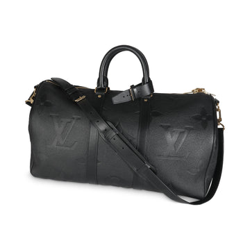 LOUIS VUITTON Black Giant Monogram Empreinte Keepall Bandouliere 45