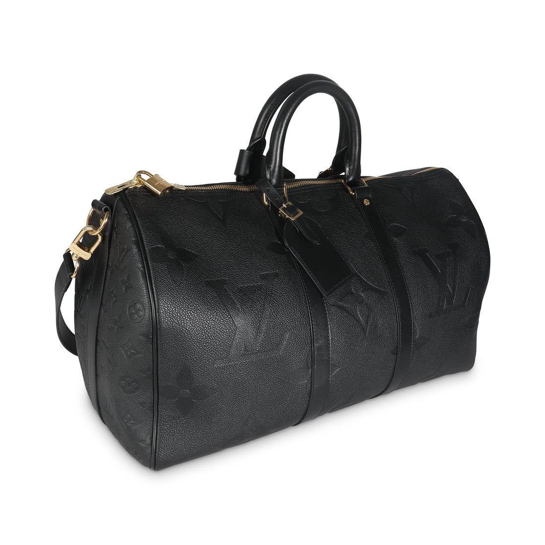 LOUIS VUITTON Black Giant Monogram Empreinte Keepall Bandouliere 45