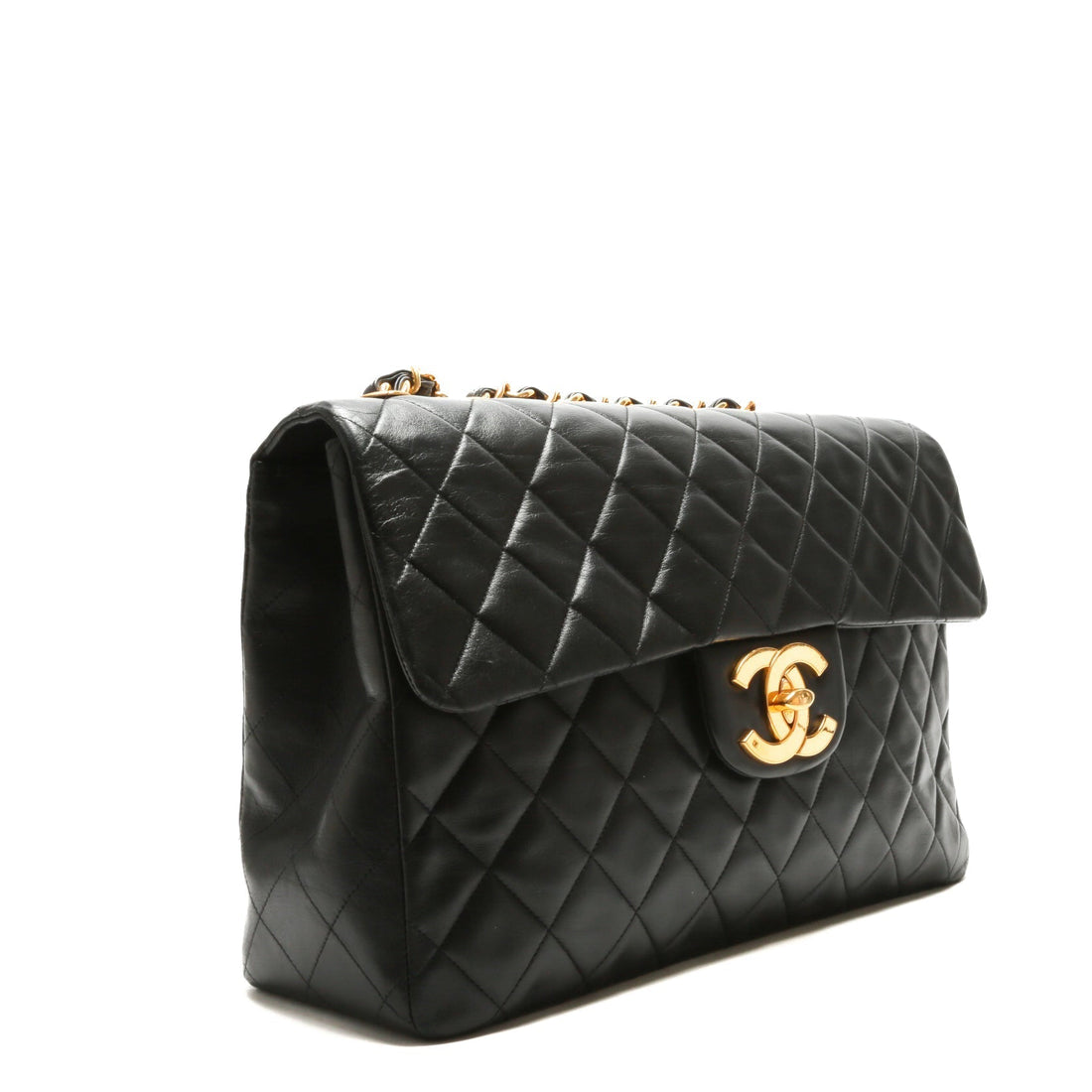 Chanel Vintage Classic Jumbo XL Single Flap - Black Lambskin w/Gold