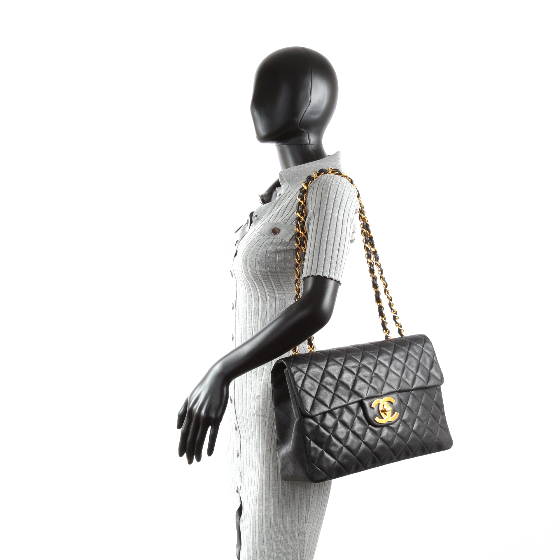 Chanel Vintage Classic Jumbo XL Single Flap - Black Lambskin w/Gold