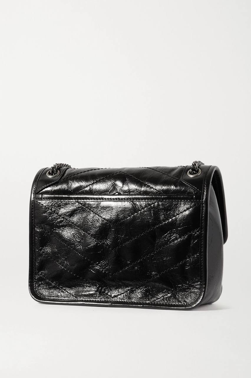 SAINT LAURENT MINI QUILTED CRINKLED GLOSSED-LEATHER SHOULDER BAG
