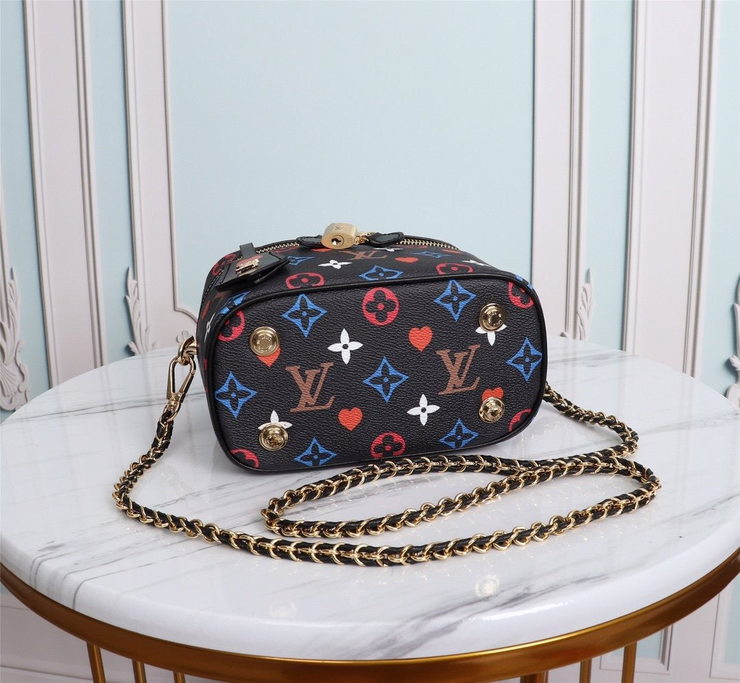 LV Vanity PM Bag Game On Monogram Canvas Black By Nicolas Ghesquiere For Womtlm, Womtlm’s Handbags, Shoulder And Crossbody 7.5in/19cm LV M57482