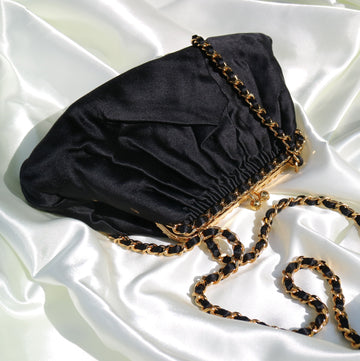 CHANEL 1996-1997 Black Satin Kisslock Shoulder Bag 53455