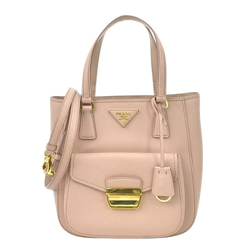Pink Beige Leather Handbag