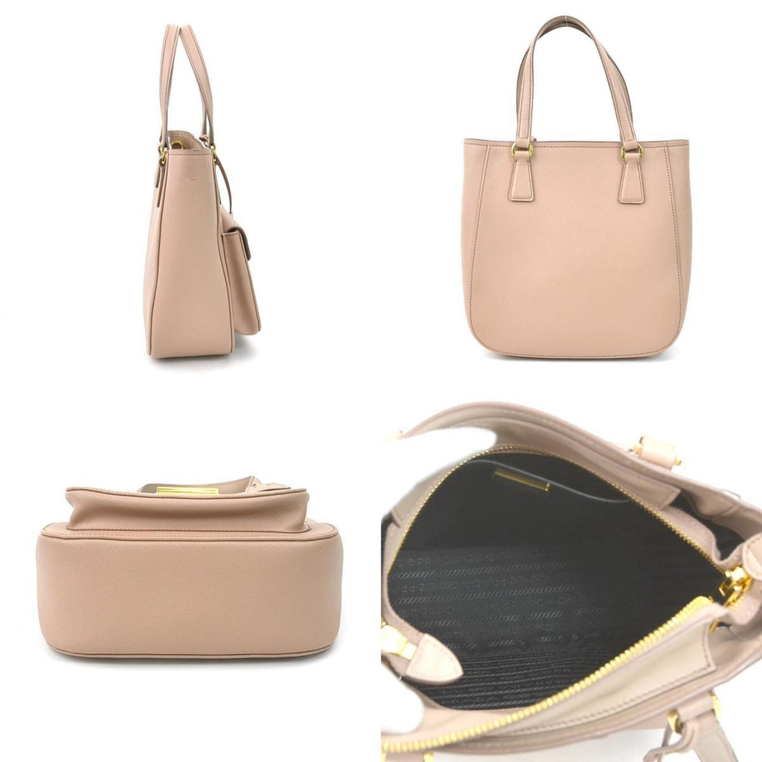Pink Beige Leather Handbag
