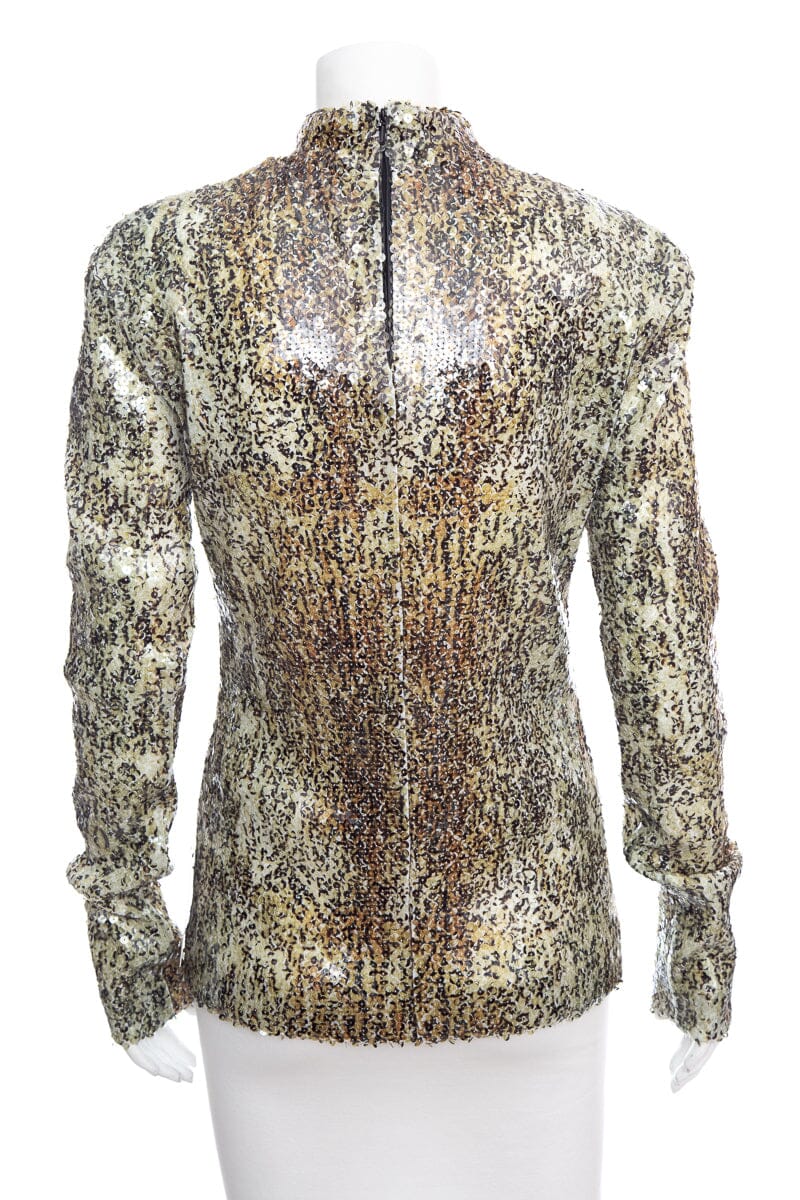 Stella McCartney Green Sequin Printed Long Sleeve Blouse SZ 46 NWT