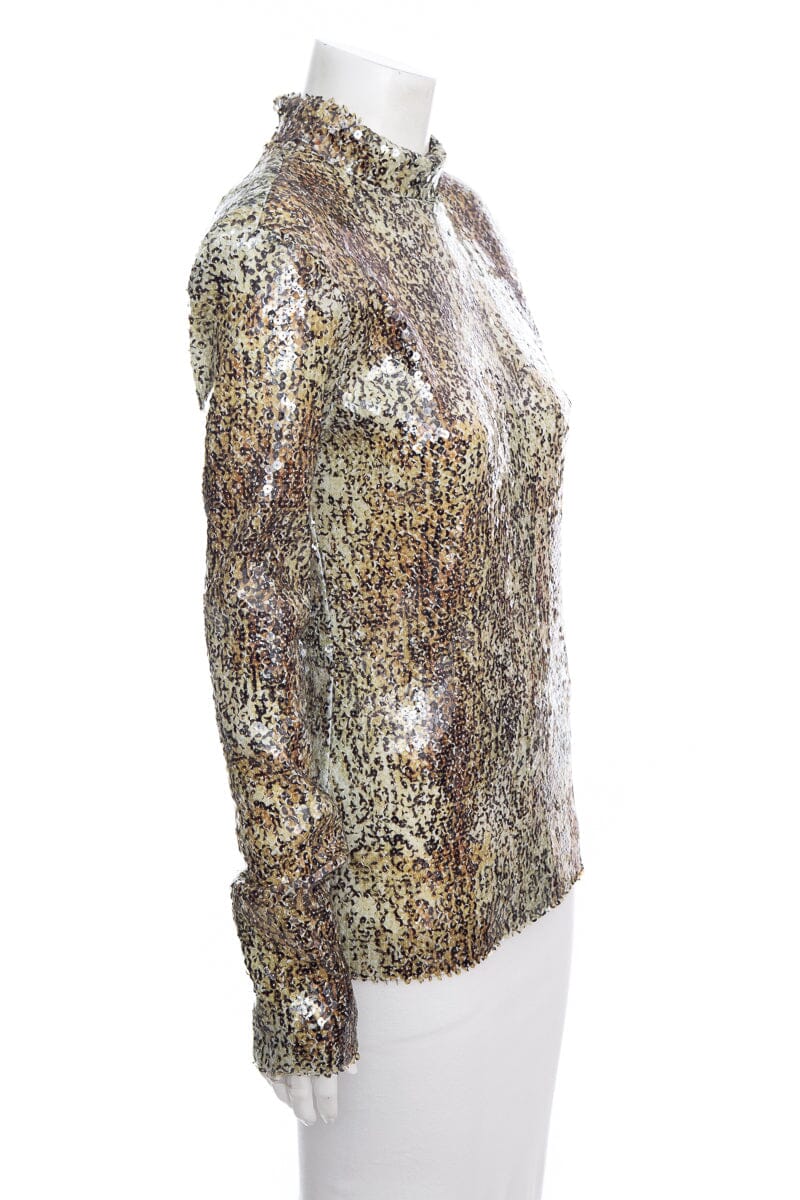 Stella McCartney Green Sequin Printed Long Sleeve Blouse SZ 46 NWT