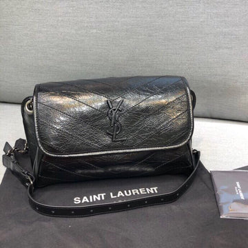 YSSL Niki Medium Crinkled Shoulder Bag Black For Womtlm 11in/28cm YSL