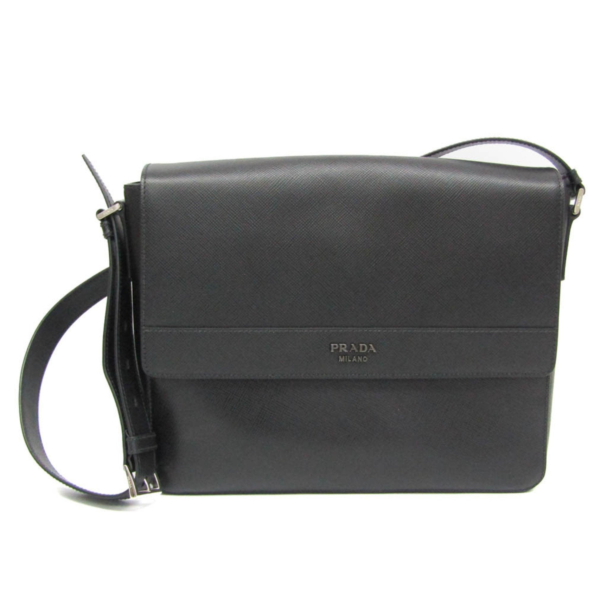 Black Leather Shoulder Bag for Men