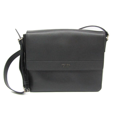 Black Leather Shoulder Bag for Men