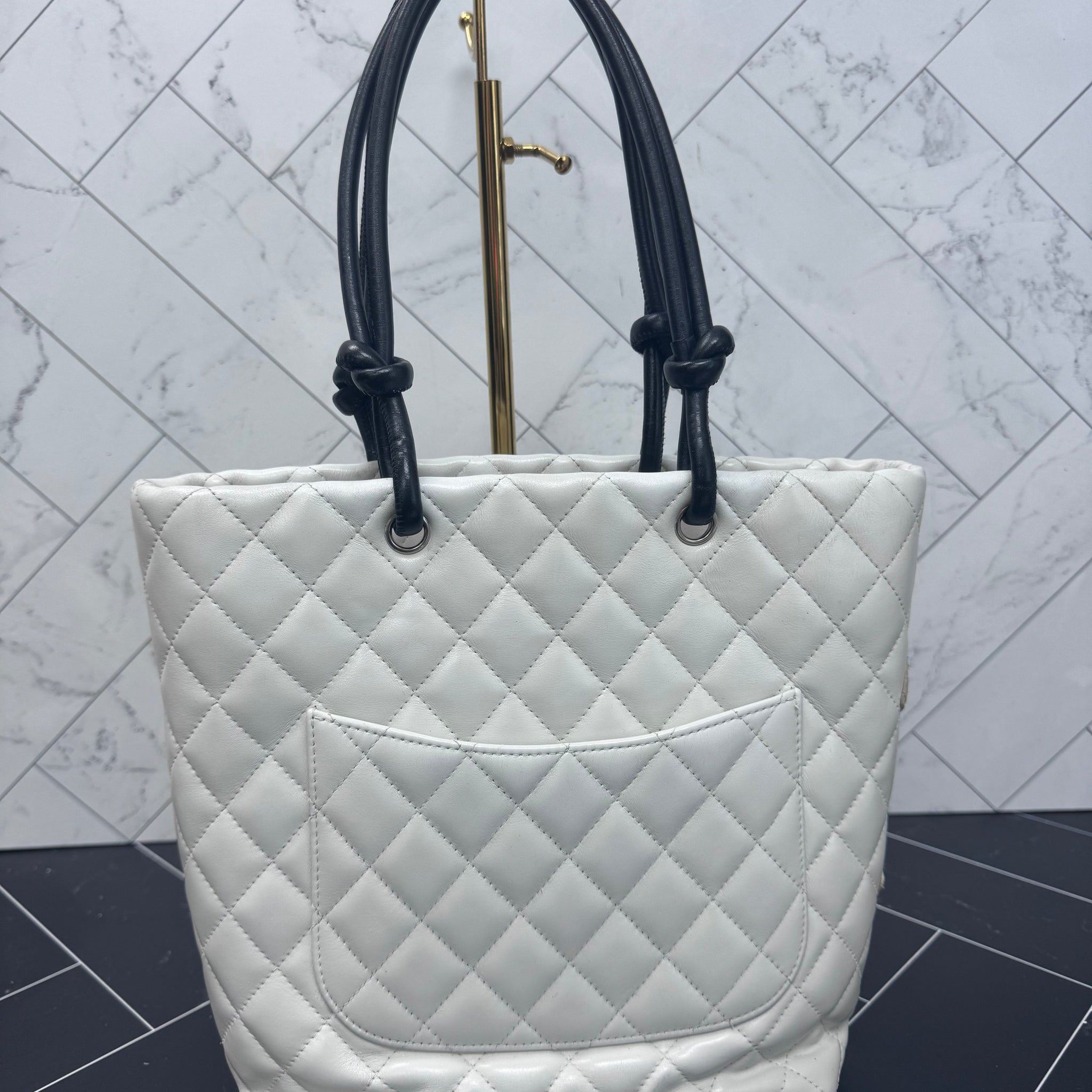 Chanel White Quilted Lambskin Python Medium Cambon Bucket Tote