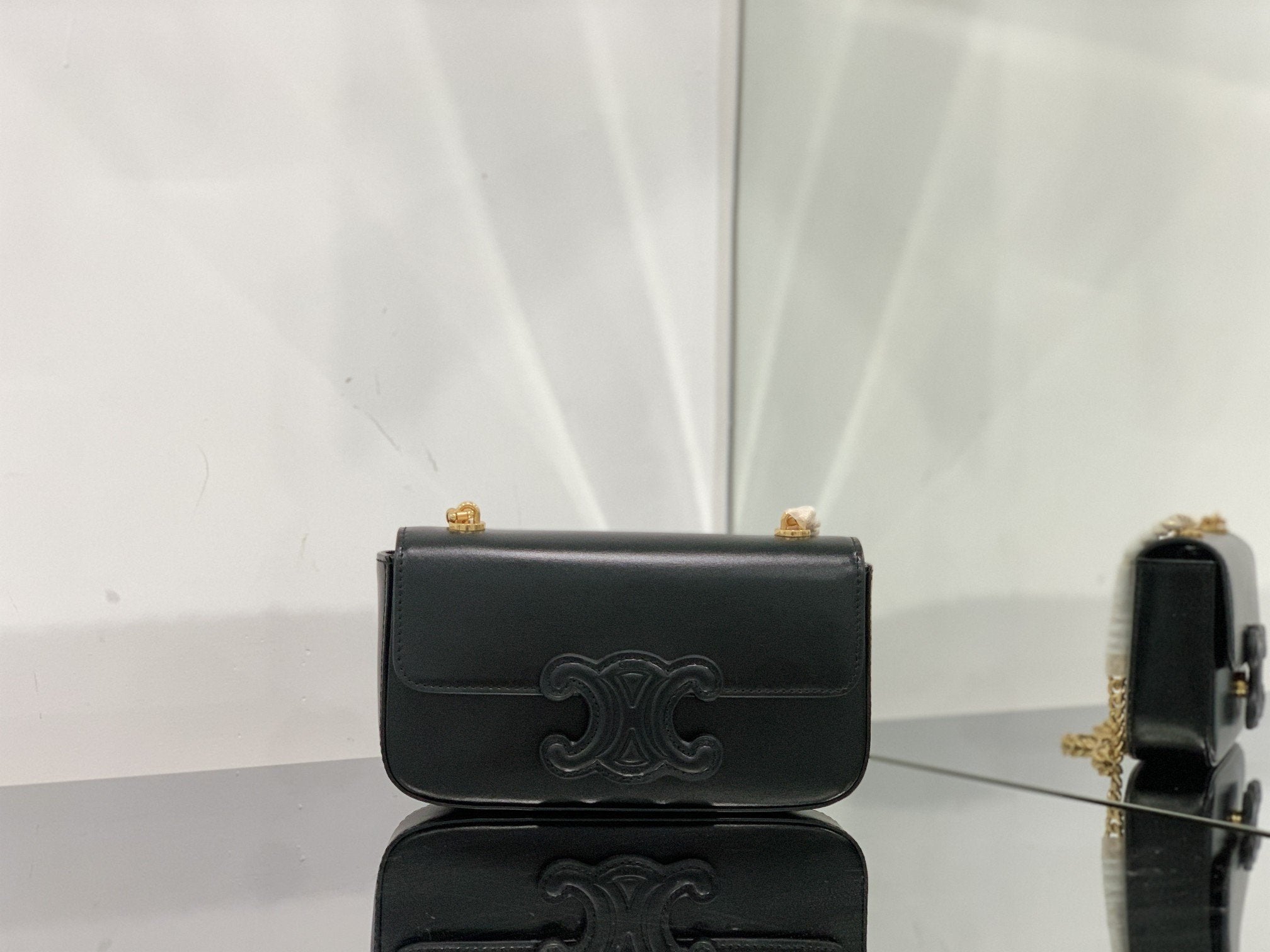 CE Chain Shoulder Bag Cuir Triomphe Black For Womtlm 7.9in/20cm