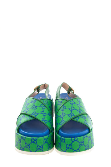 Gucci Blue & Green GG Supreme Platform Sandals SZ 39
