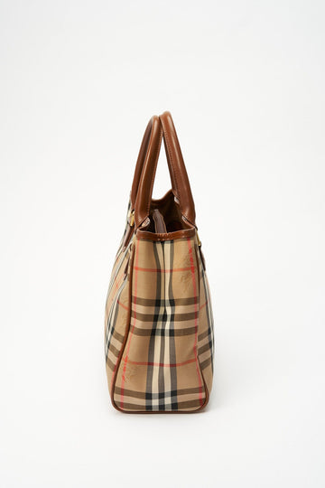 Vintage Burberry Tote Bag With Tan Leather Trim