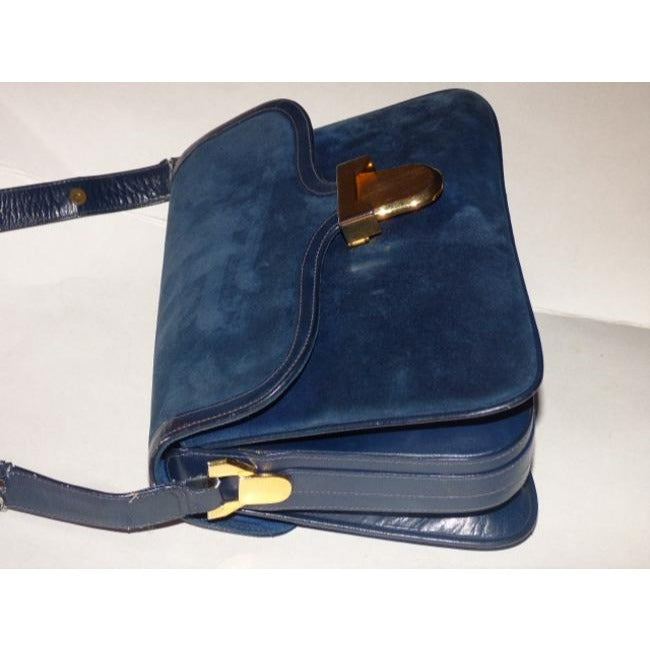 Gucci Vintage Pursesdesigner Purses Deep Blue Suede And Leather Shoulder Bag