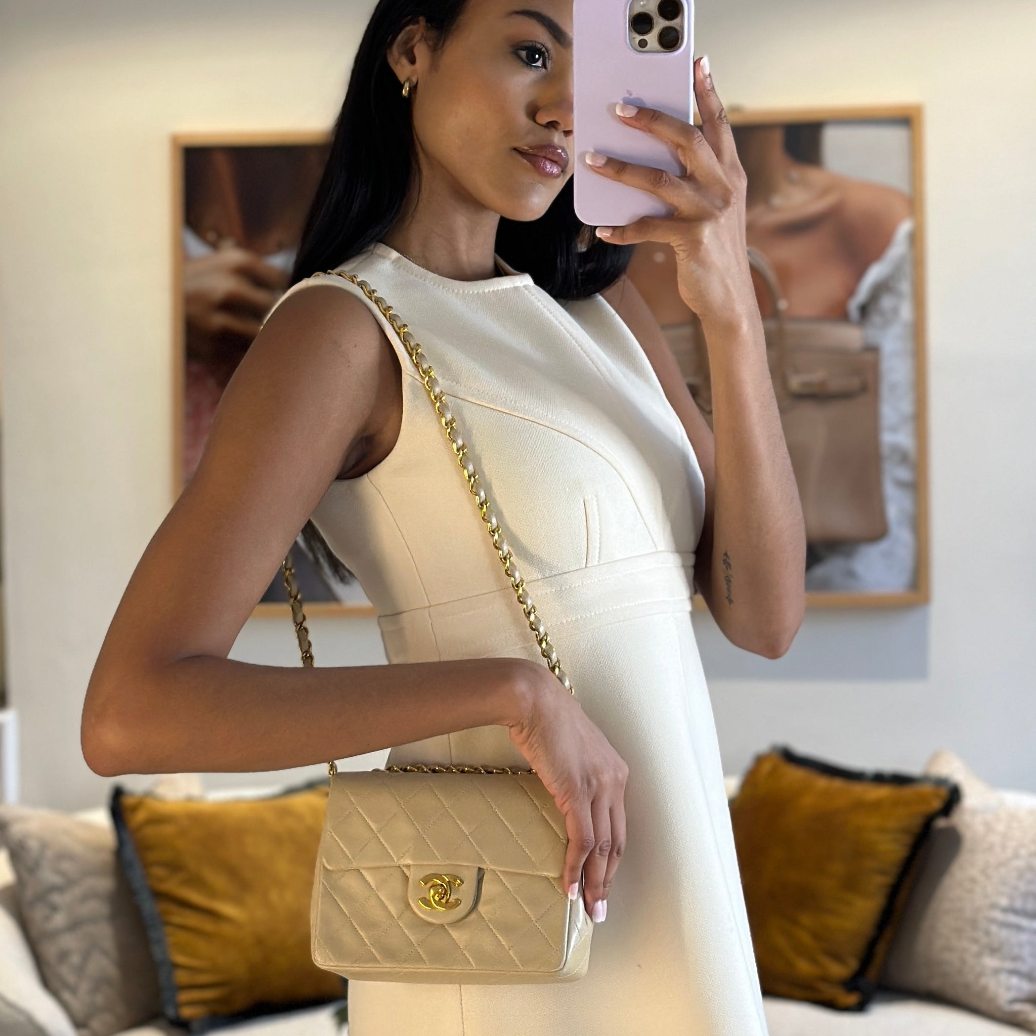 VINTAGE* Chanel Chai Vintage Mini Square Bag in Lambskin Leather with 24K Gold Hardware