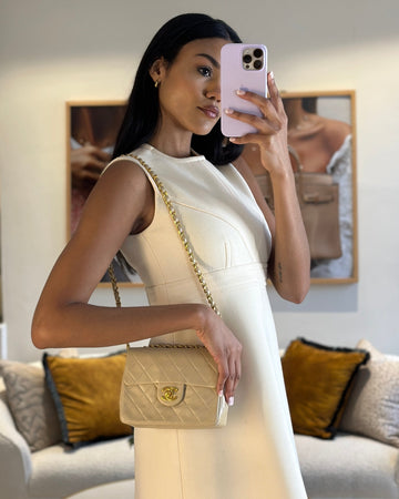 VINTAGE* Chanel Chai Vintage Mini Square Bag in Lambskin Leather with 24K Gold Hardware