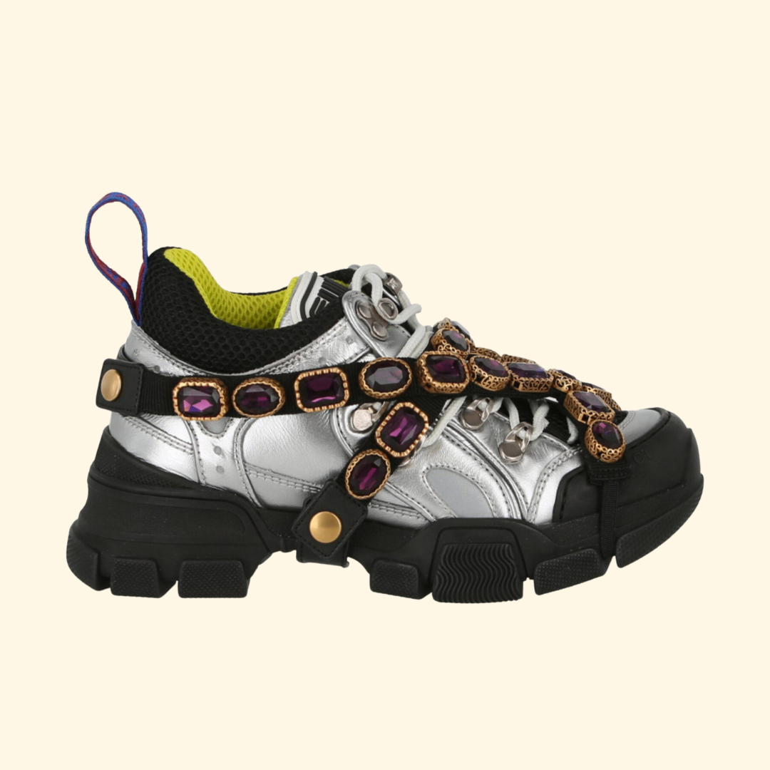 Gucci Flashtrek Chunky Leather Sneakers, Silver,