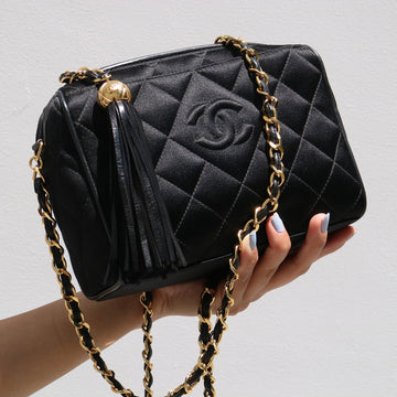 CHANEL 1994-1996 Black Satin Diamond Camera Bag Mini 82564