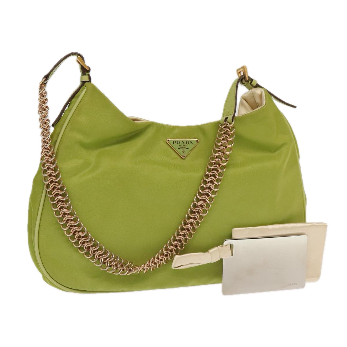 Chain Shoulder Bag Lime Green Nylon