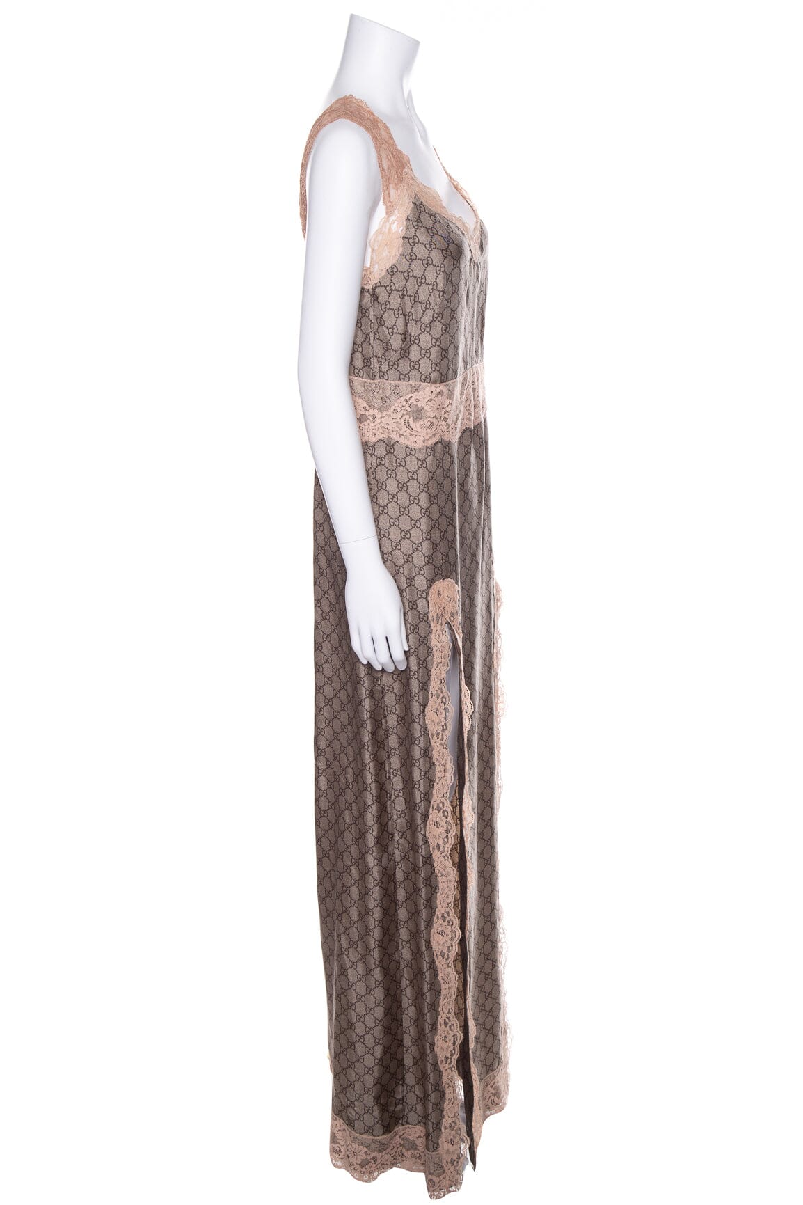 Gucci Brown Silk Interlocking GG Maxi Slip Dress SZ 40