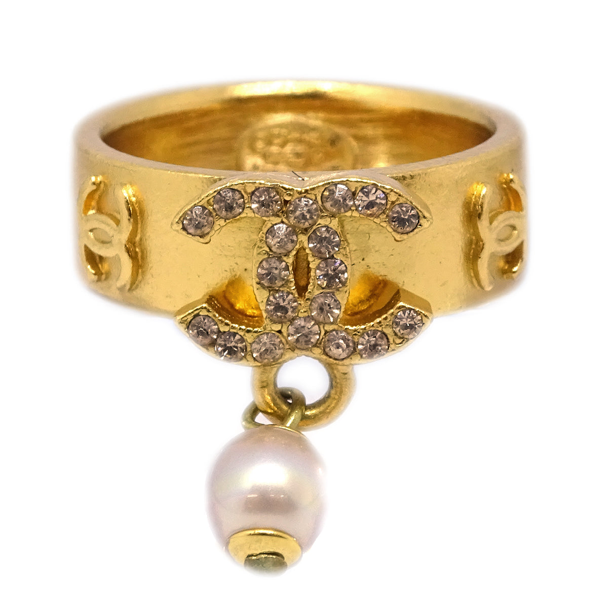 Chanel Ring Rhinestone Artificial Pearl Gold #53 #13 02P