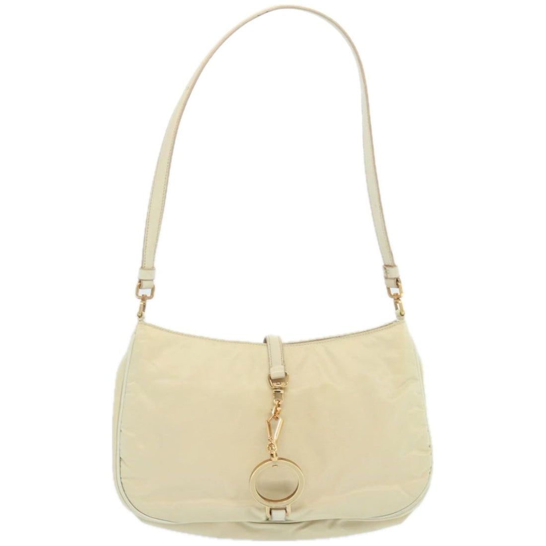 Prada Tessuto Shoulder Bag Chain Charm Beige