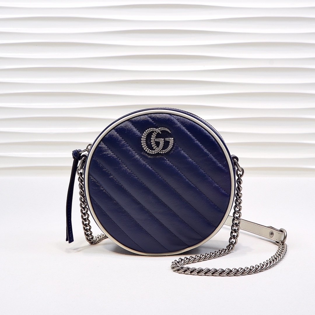 gg Marmont Mini Round Shoulder Bag Blue For Womtlm 7in/18cm gg