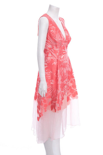 Lela Rose Pink Embroidered Sleeveless Chiffon Style Dress SZ 12 NWT