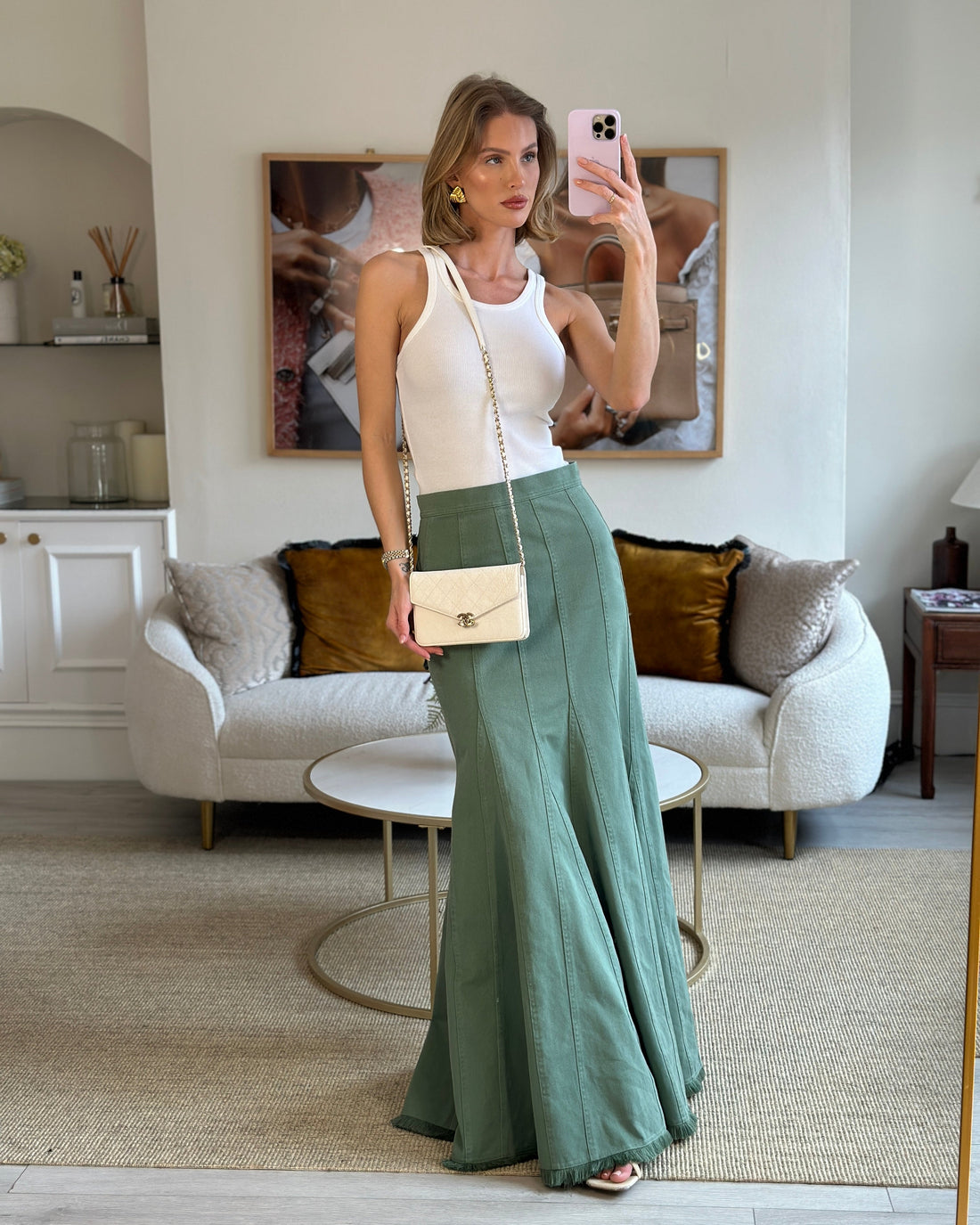 Chanel White Envelope Wallet on Chain Bag in Caviar Leather with Silver Hardware