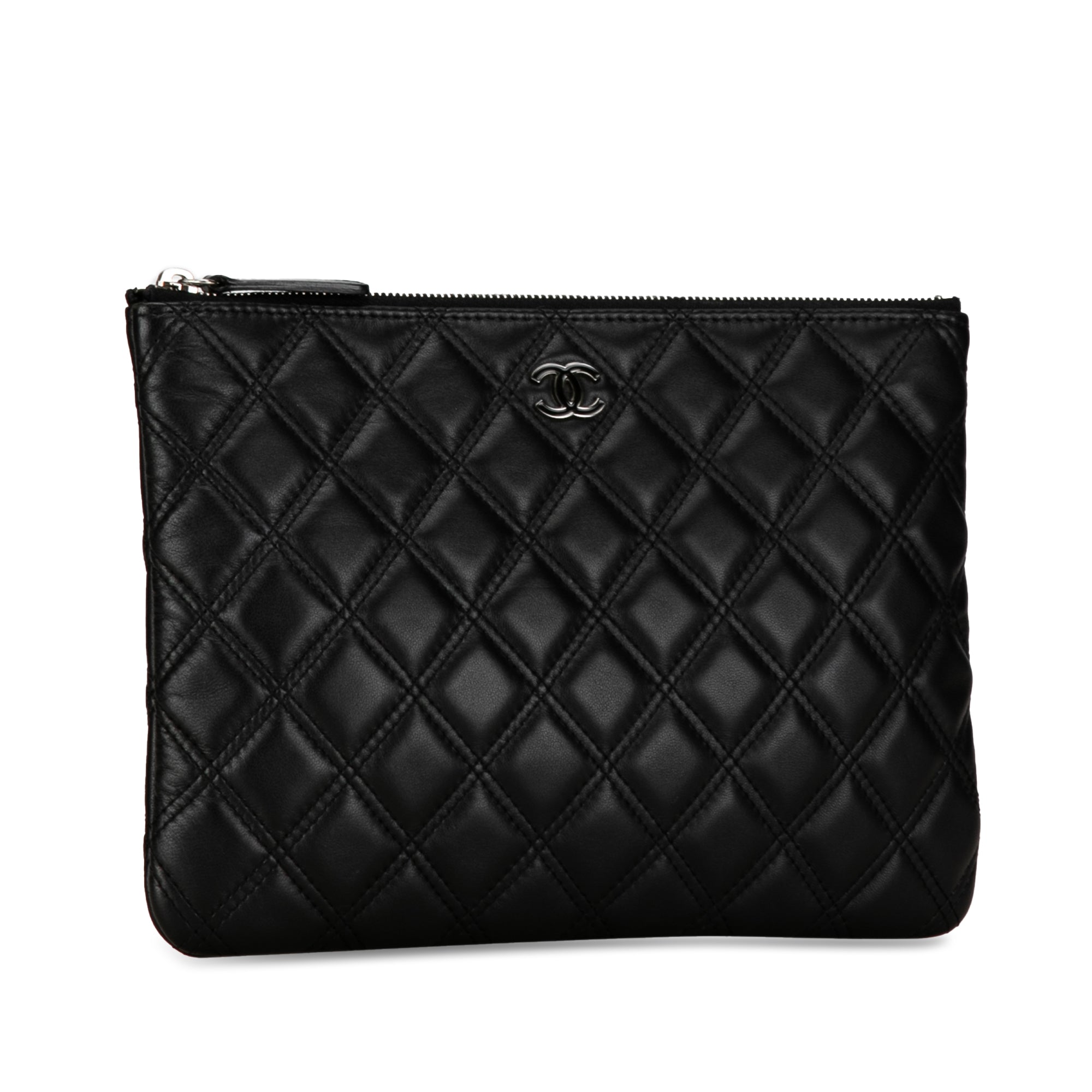Chanel Lambskin Double Stitch Cosmetic Case Clutch Bag
