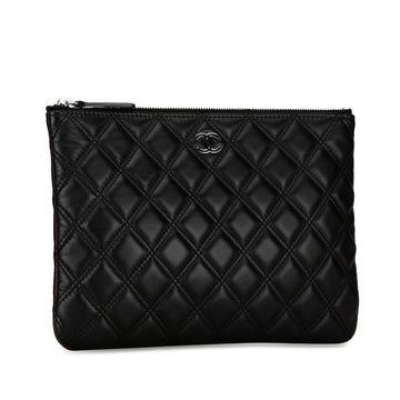 Chanel Lambskin Double Stitch Cosmetic Case Clutch Bag
