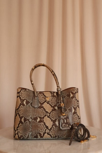 Prada Bicolor Python Cuir Medium Double Tote Bag