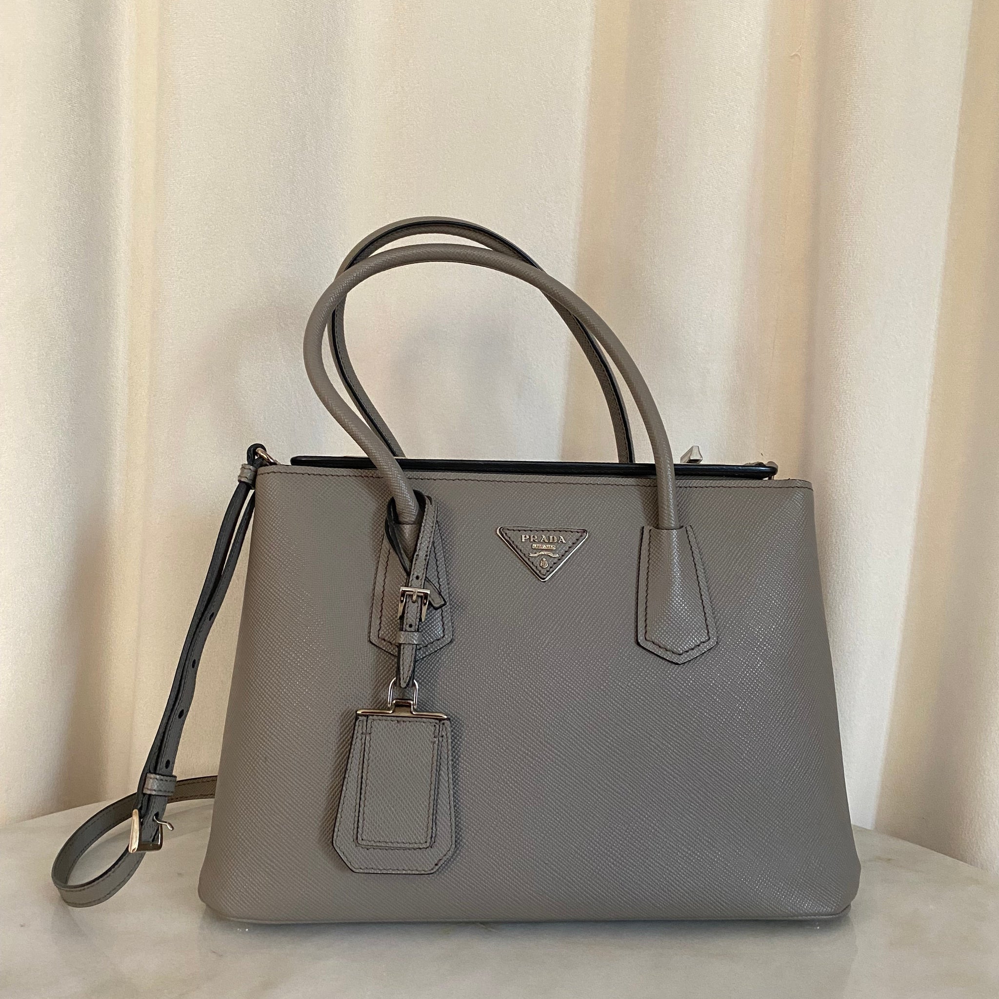 Prada Grey Twin Tote Bag