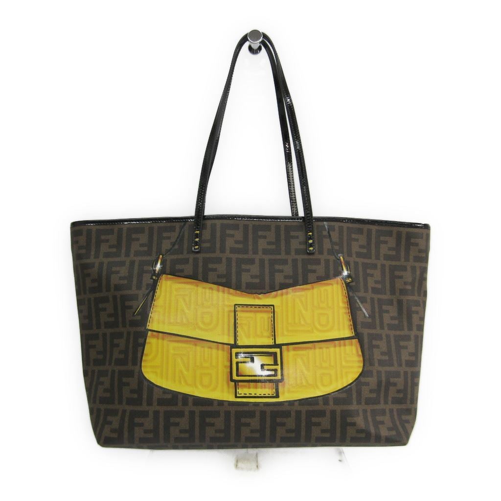 Fendi Brown Printed Coated Canvas Roll Tote