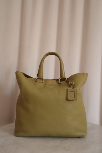Prada Green Vitello Daino Tote Bag