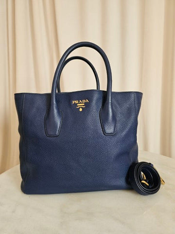 Prada Blue Vitello Daino Tote Bag