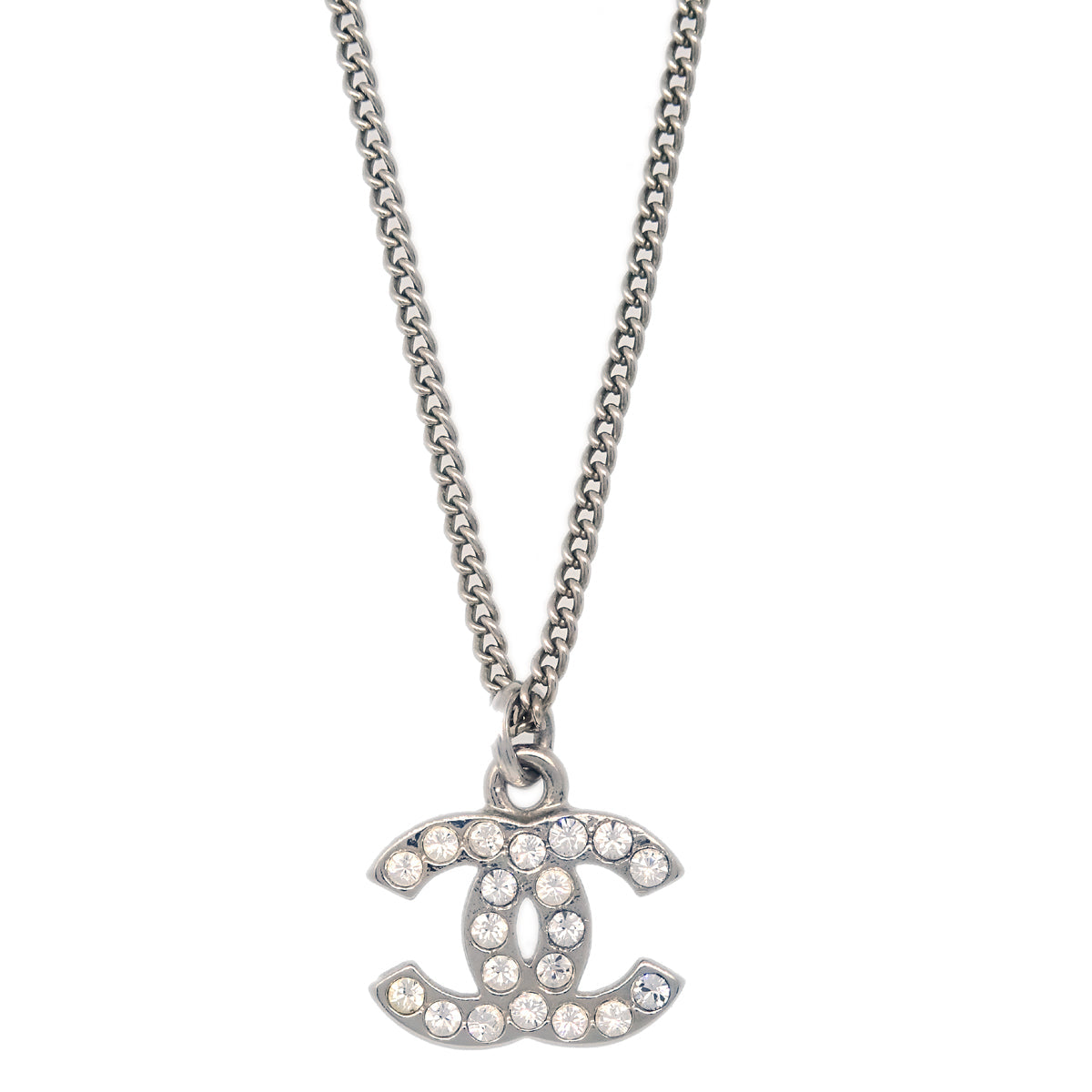 Chanel Silver Necklace Pendant Rhinestone 09V