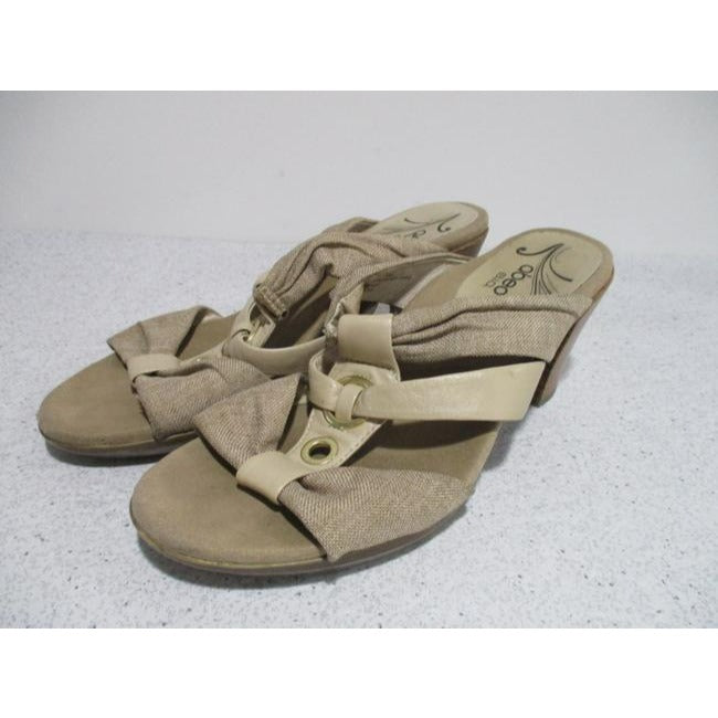 Abeo Tan Retro Brown Leather And Fabric Strappy Slip On Sandals Mulesslides Size Us
