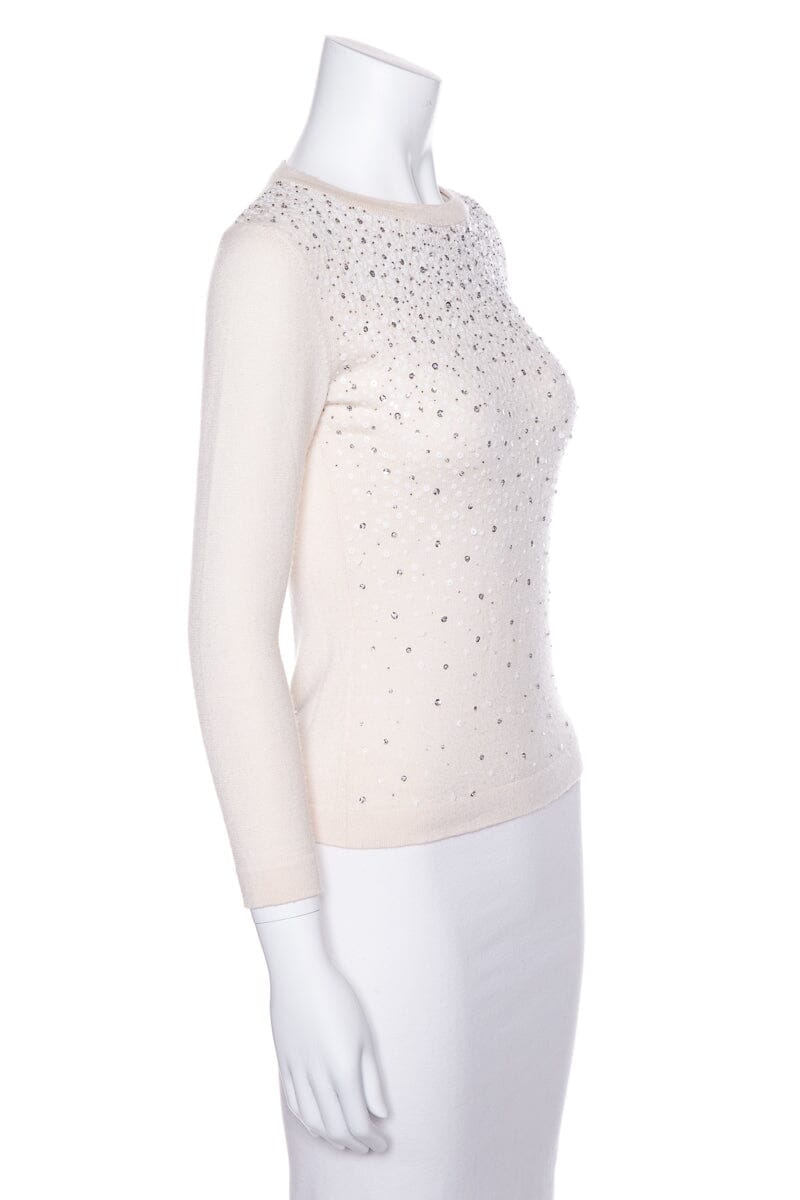 Carolina Herrera Cream Knit and Sequin Sweater SZ XS