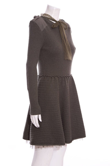 Red Valentino Olive Lace Detail Knit Dress SZ M