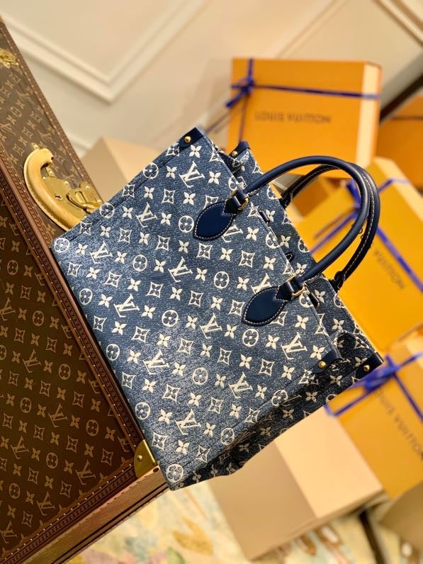 LV Onthego MM Tote Bag Navy Blue For Womtlm 12.2in/31cm LV M59608