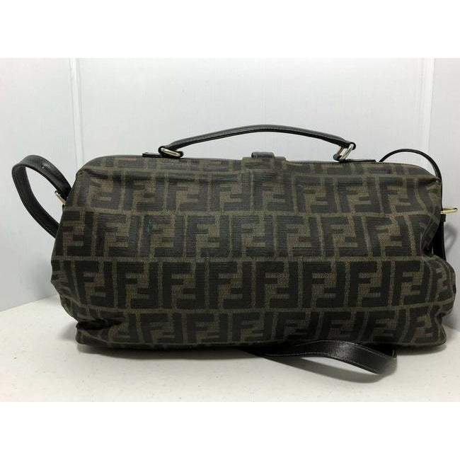 Fendi Shoulder Bag Logo Canvasleather Two Way Satchelshoulder Tobacco Zucco Print Leather And Coated
