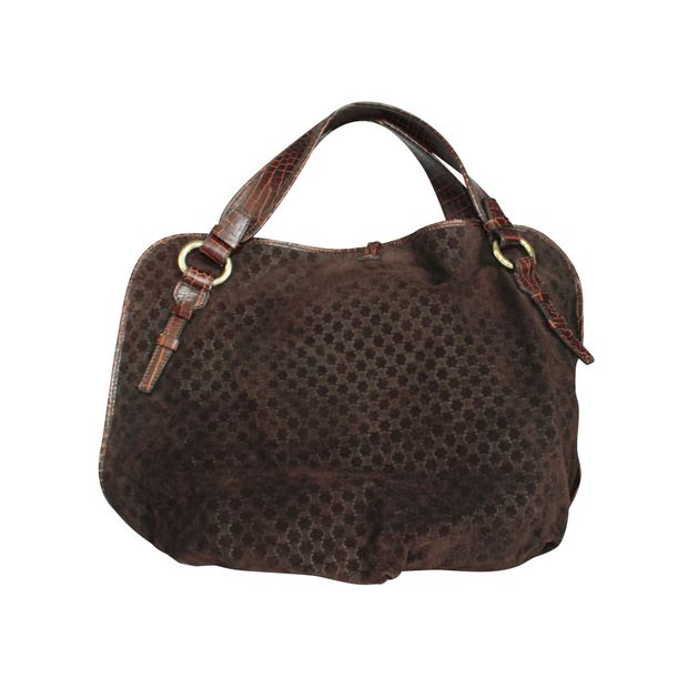 Celine Cã¨Line Vintage Brown Leather Embossed Bag