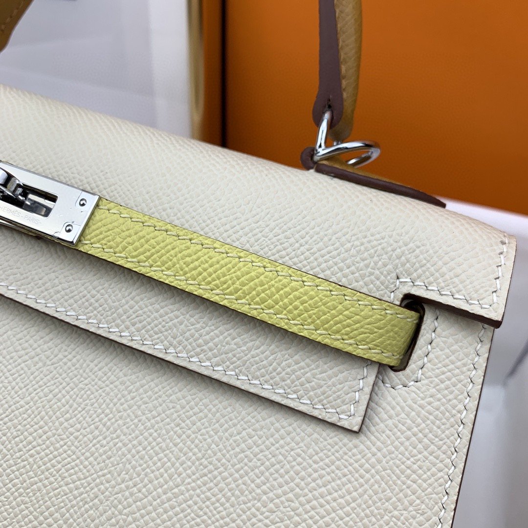 HM Kelly 25 Sellier Epsom Craie/Yellow Bag For Womtlm, Handbags, Shoulder Bags 10in/25cm