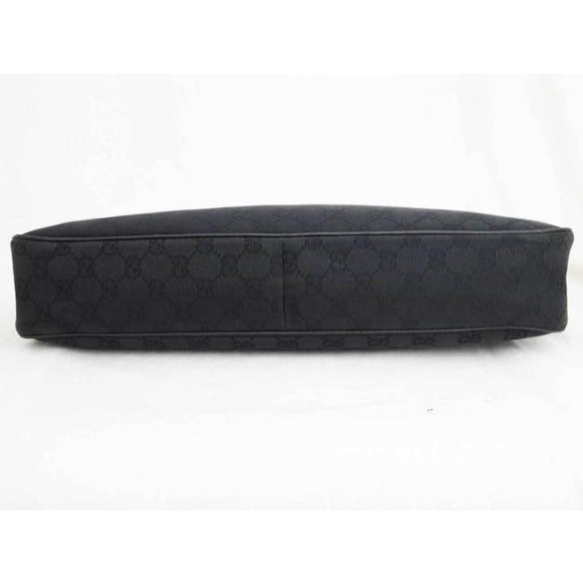 Gucci Black Large Logo Print Canvas And Black Leather Satchel