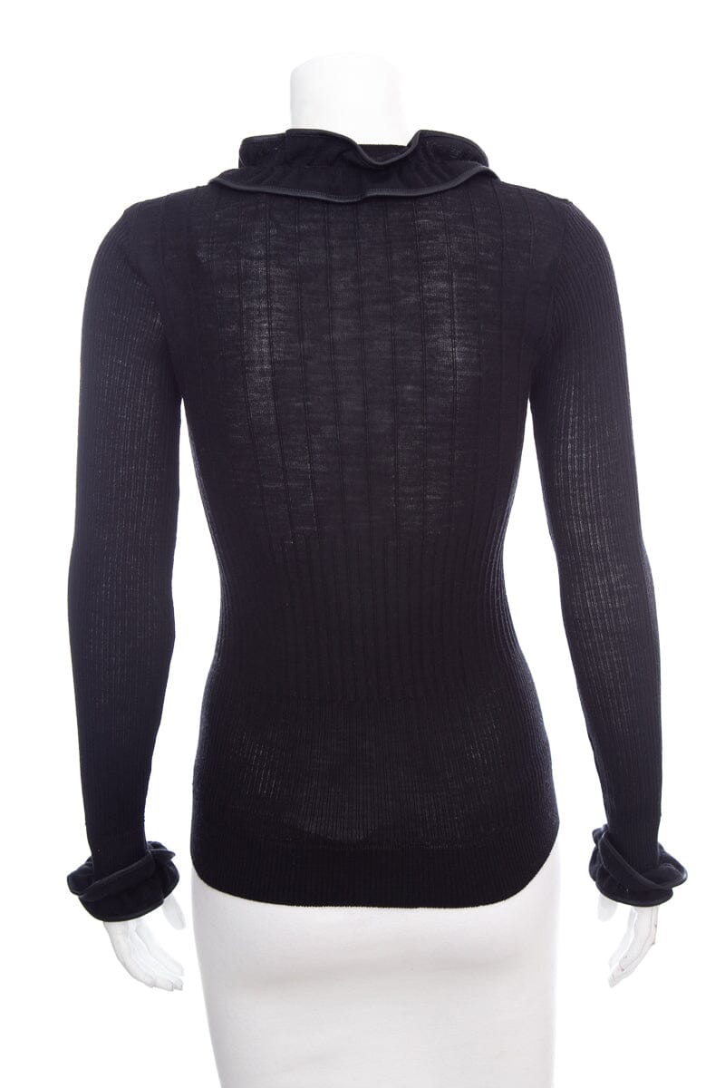 Anne Fontaine Black Knit Ruffle Front Sweater SZ 38