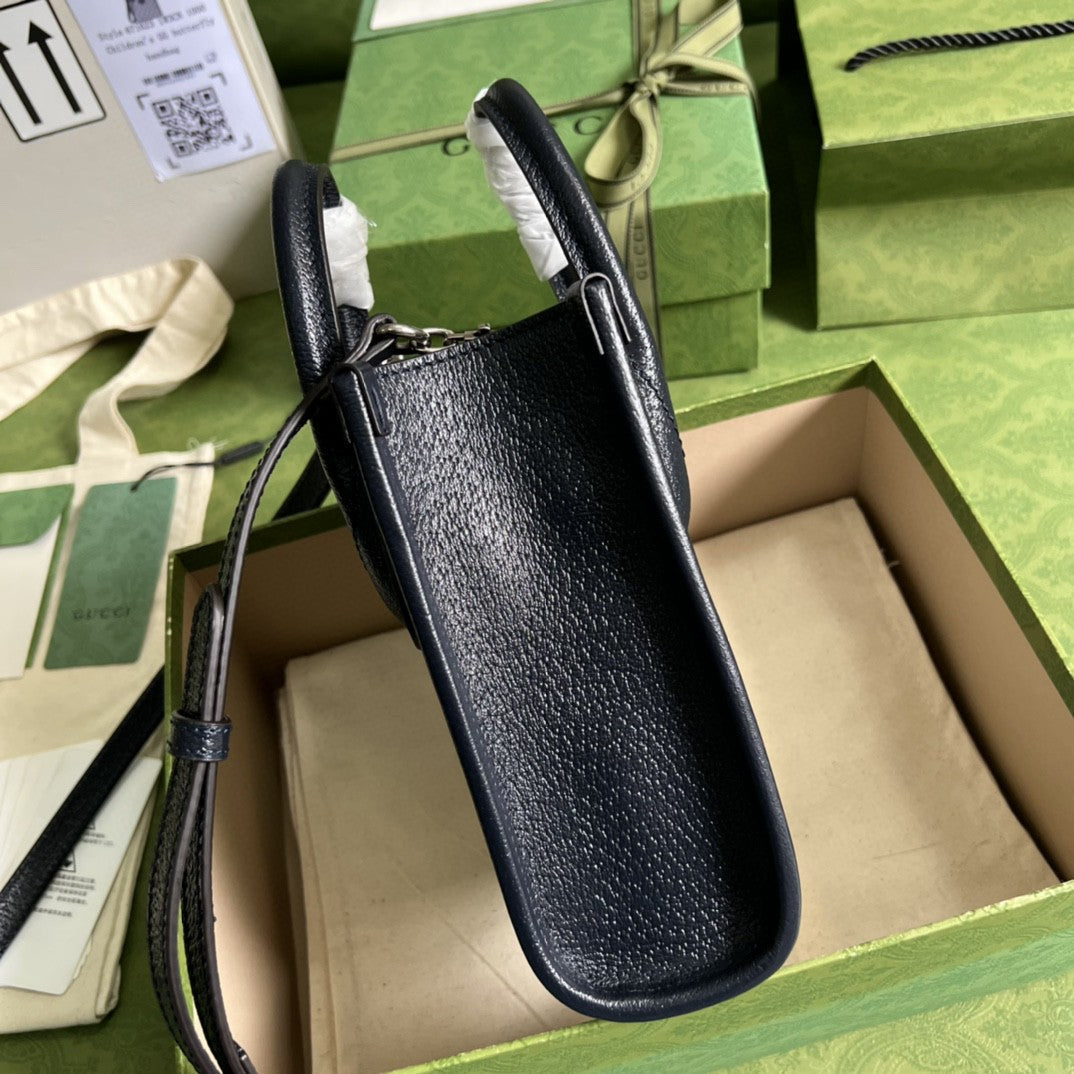 gg Mini Tote Bag With Interlocking G Beige And Blue gg Supreme Canvas For Womtlm 7.8in/20cm 671623 K9GSN 4075